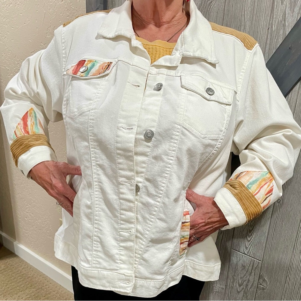 New Look White Jean Jacket with Embellished Sleeves